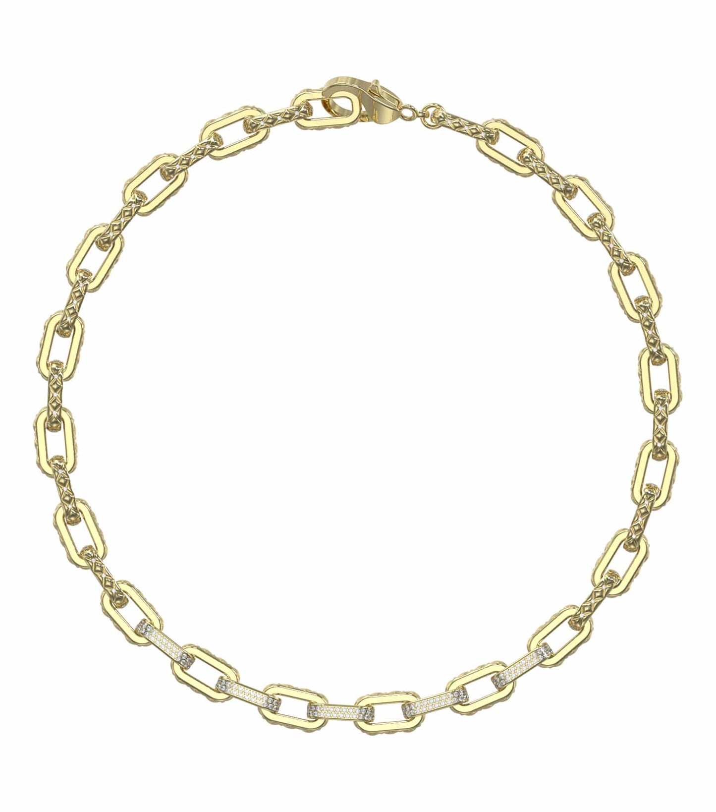 Guess Jewellery gold necklace with a sleek design captured at a slight angle, showcasing its elegant chain and charm details.