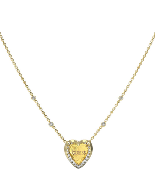 Guess Jewellery Gold Necklace with link chain design, elegantly displayed at a slight angle, showcasing its luxurious golden hue.
