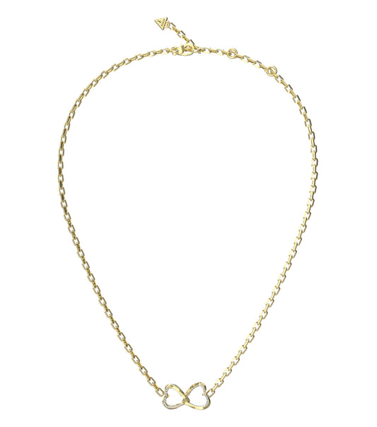 Guess Jewellery gold necklace with intricate link design, showcased in a stylish close-up angle highlighting its elegant craftsmanship.