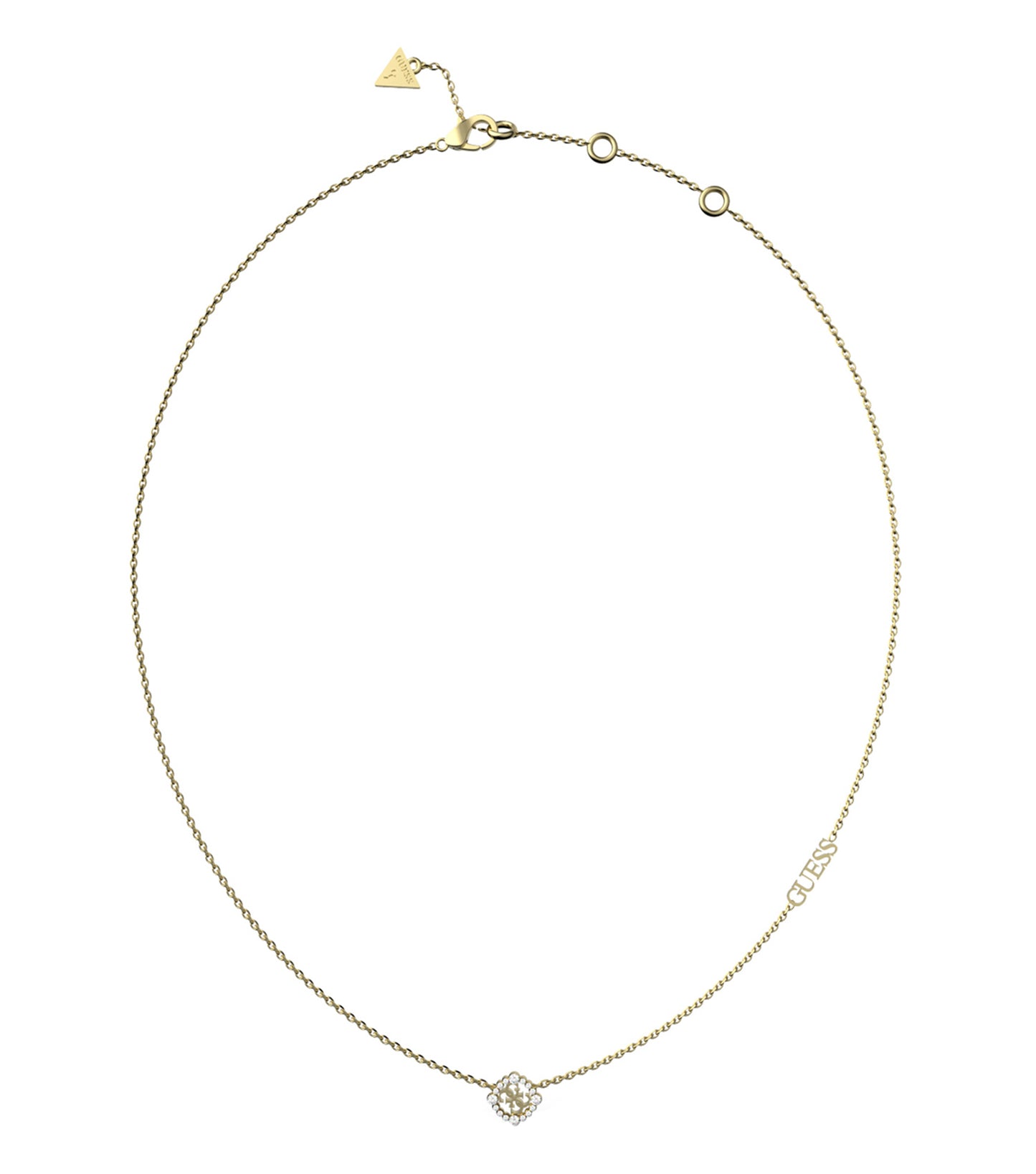 Elegant Guess Jewellery gold necklace, front angle view, showcasing intricate chain design and gleaming pendant for a refined touch.