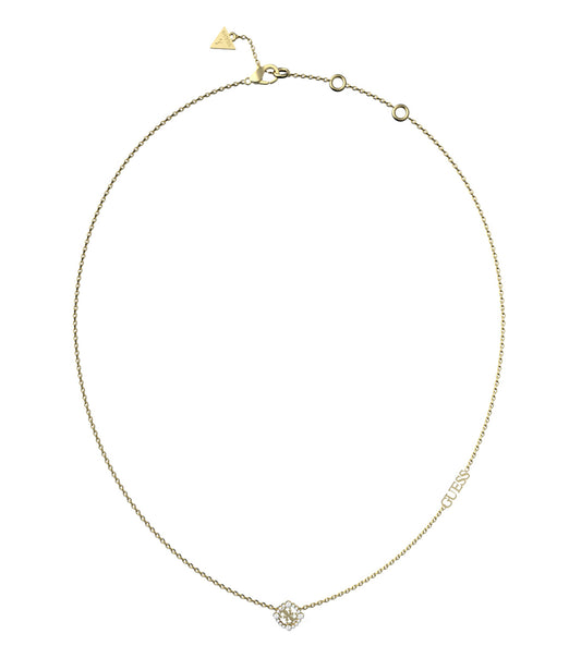 Elegant Guess Jewellery gold necklace, front angle view, showcasing intricate chain design and gleaming pendant for a refined touch.