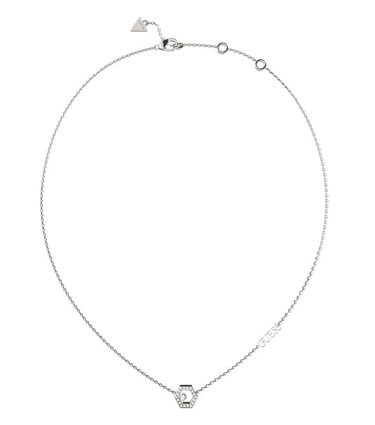 Silver necklace by Guess Jewellery, showcasing elegant design in frontal angle; perfect fusion of style and modern charm.