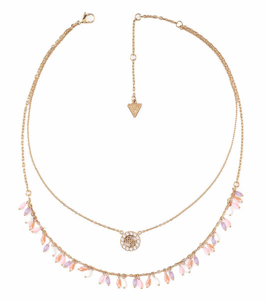 Guess Jewellery gold necklace, front view, featuring a stylish chain design that reflects elegance and timeless sophistication.