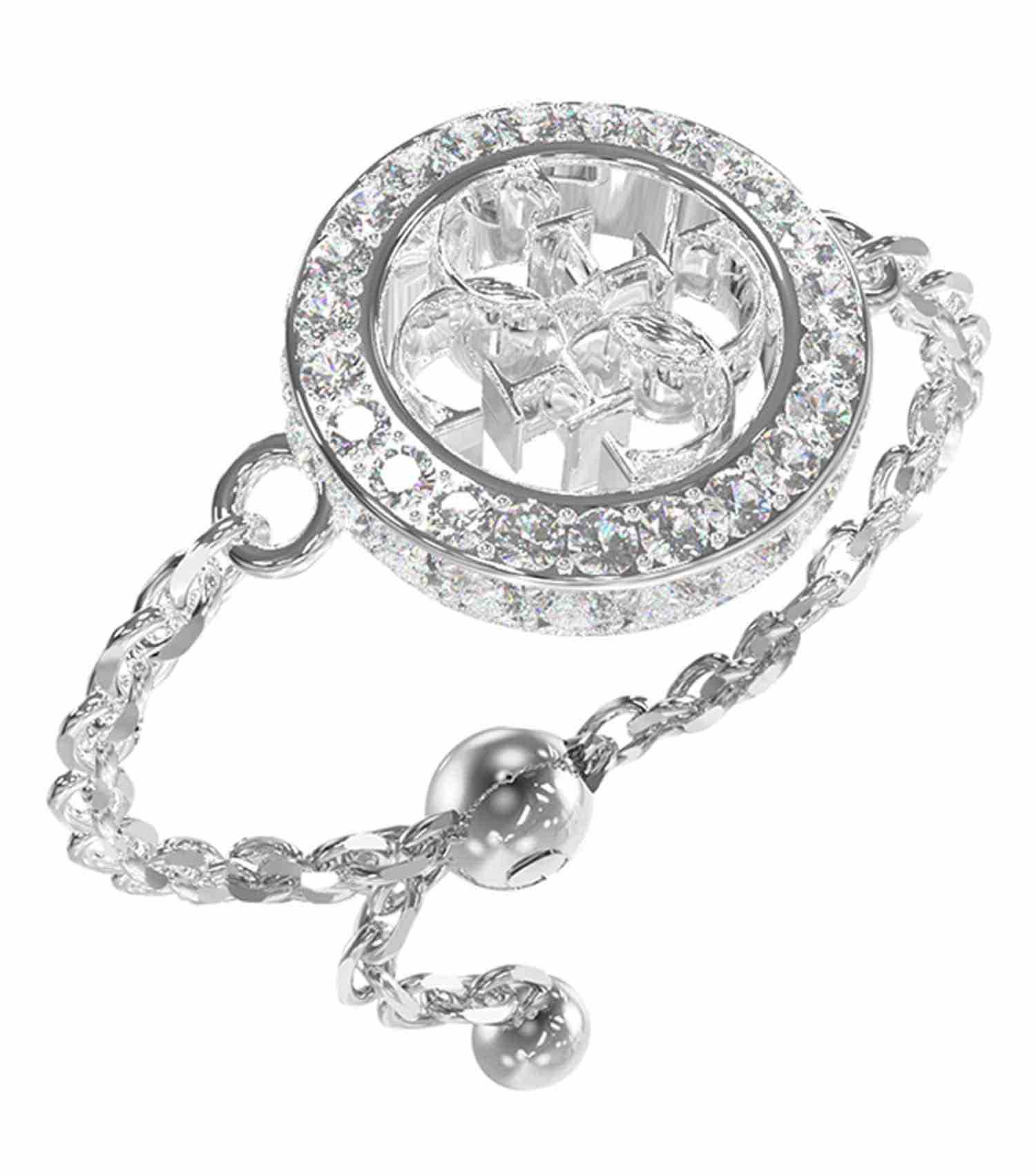 Guess Jewellery gold ring displayed from a top-down angle, showcasing its elegant design and polished finish.