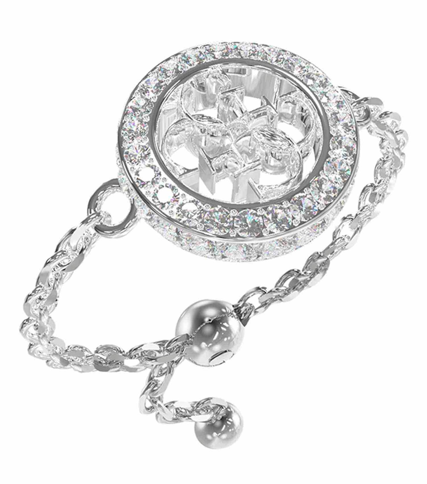 Guess Jewellery gold ring displayed from a top-down angle, showcasing its elegant design and polished finish.
