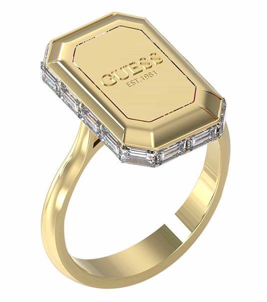 Guess Jewellery gold ring from a front angle, showcasing luxurious design and rich gold color, exuding elegance and style.