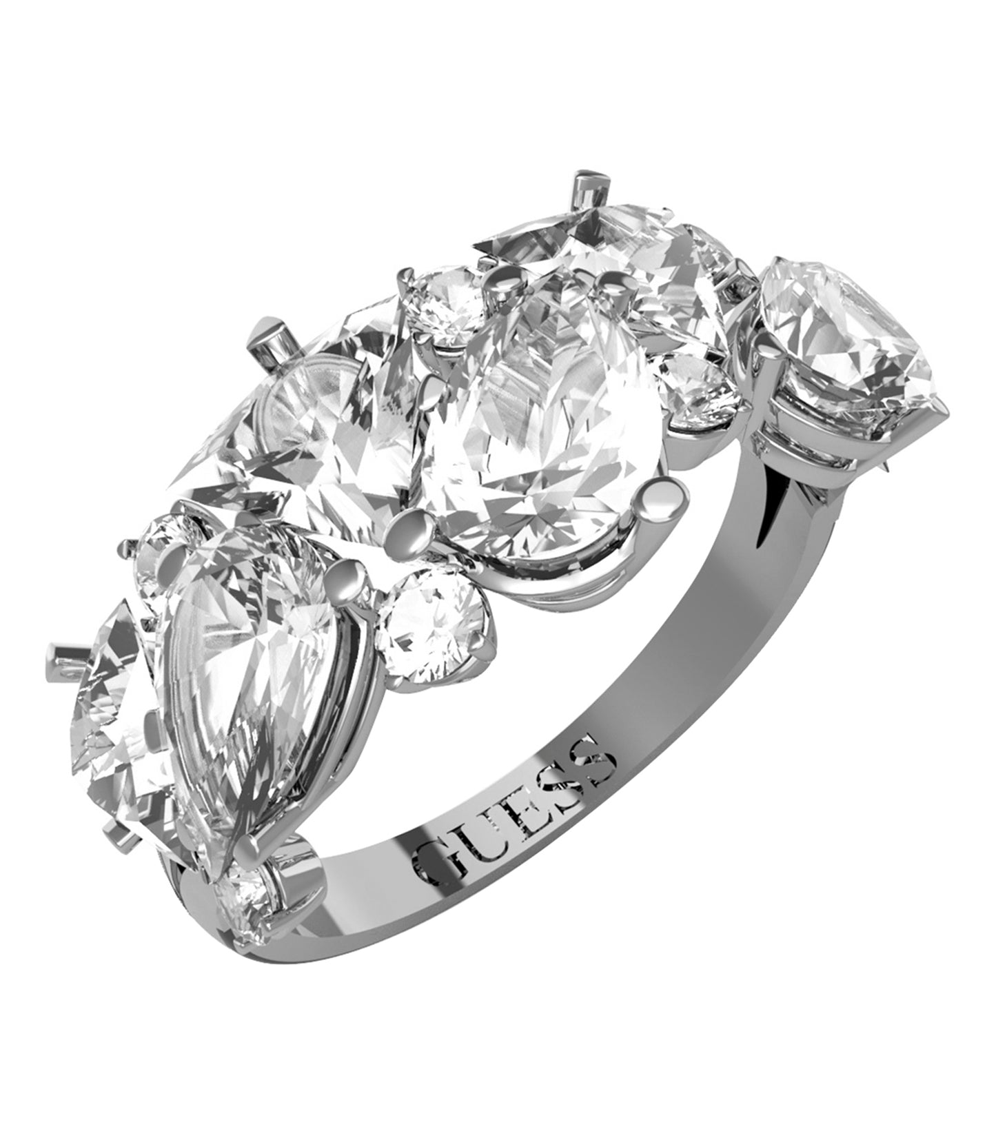 Women Guess Id Ring Silver 52mm