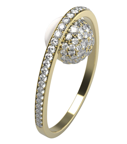 Elegant gold ring from Guess Jewellery, beautifully captured at a slight angle, showcasing its lustrous yellow hue and stylish design.