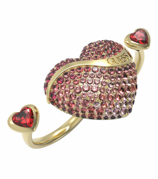Elegant Guess Jewellery gold ring in a sophisticated top-down angle, showcasing intricate design and luxurious shine.