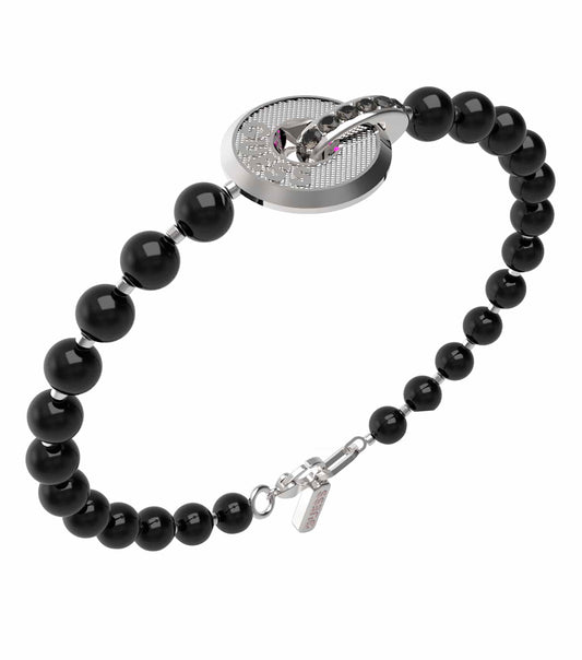 Silver Guess Jewellery bracelet in a sleek, minimalist design, shot from a front angle showcasing polished metal elegance.