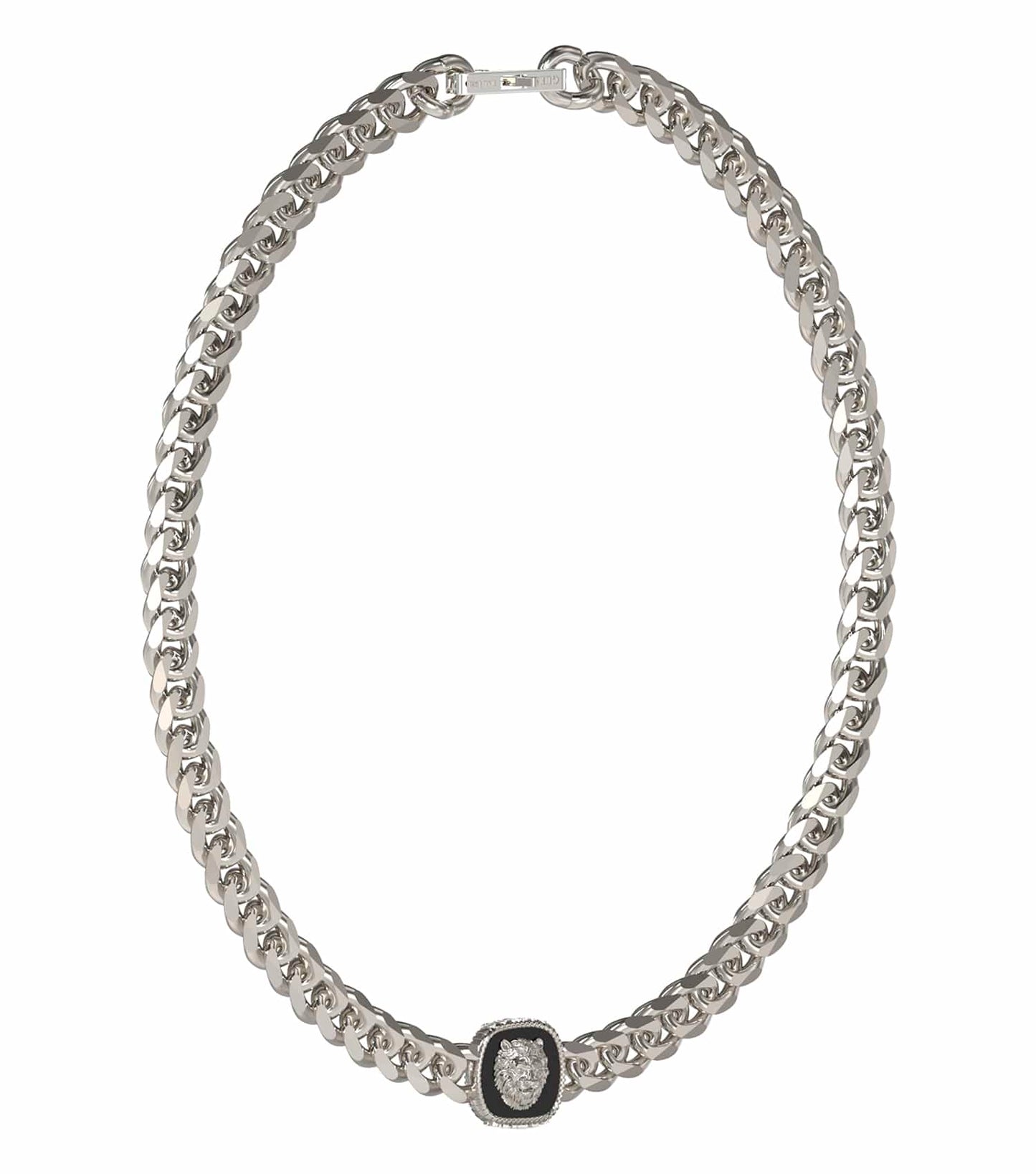 Guess Jewellery silver necklace, one-size elegant design, displayed at a diagonal angle, showcasing intricate detailing.