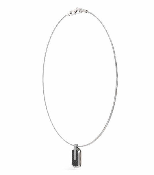 Silver Guess Jewellery necklace with an elegant pendant displayed at a front-angle, emphasizing its refined and timeless charm.