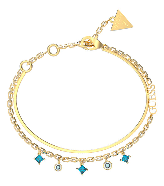 Guess Jewellery gold bracelet, angled view highlighting sleek chain design, luxurious finish, perfect for fashion enthusiasts.