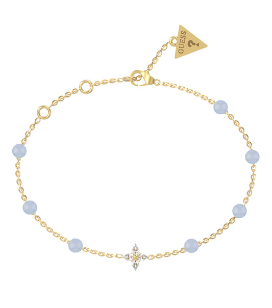 Elegant Guess Jewellery gold bracelet, front angle shot with intricate detailing, set against a clean white background.