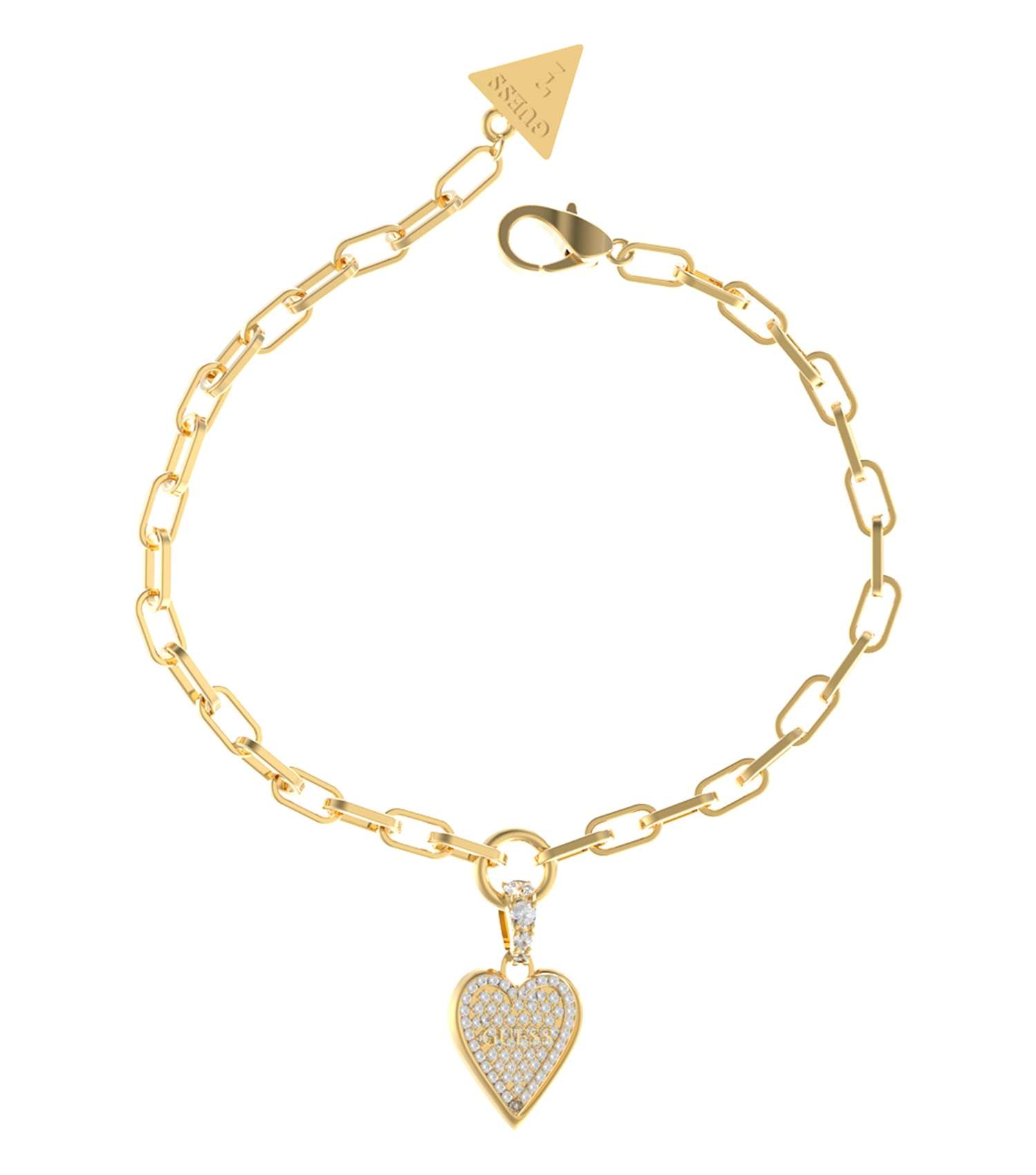 Sophisticated Guess Jewellery gold bracelet, elegantly showcased from a top angle, featuring intricate chain design and luxurious shine.