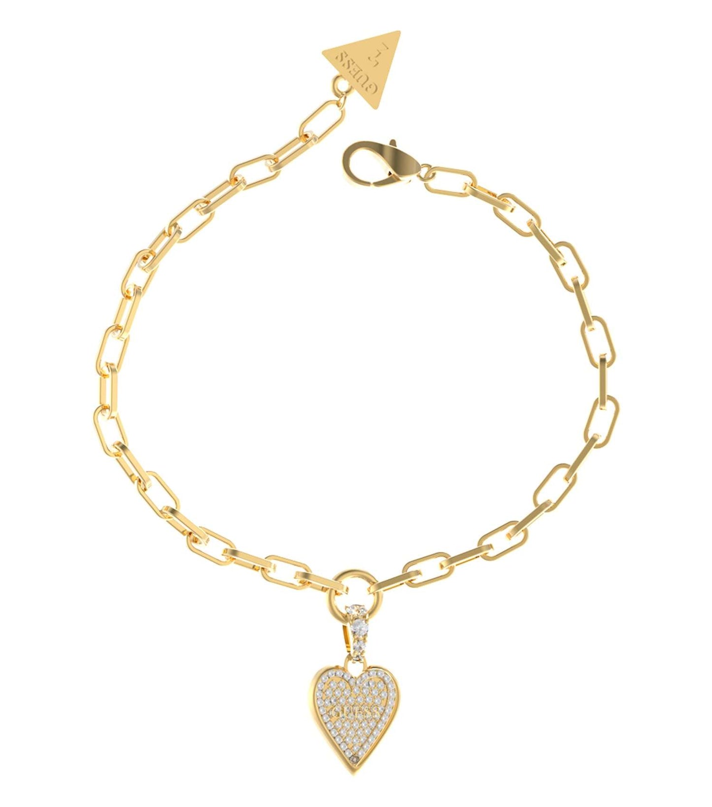 Sophisticated Guess Jewellery gold bracelet, elegantly showcased from a top angle, featuring intricate chain design and luxurious shine.