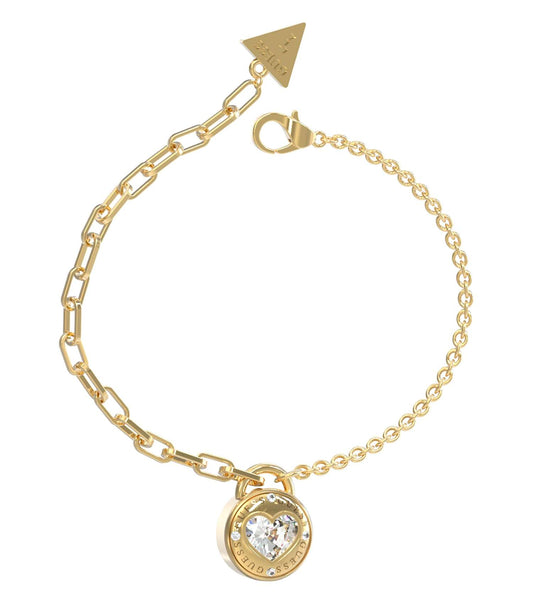  Guess Jewellery gold bracelet with sleek design, featuring an elegant front angle view showcasing its polished finish.