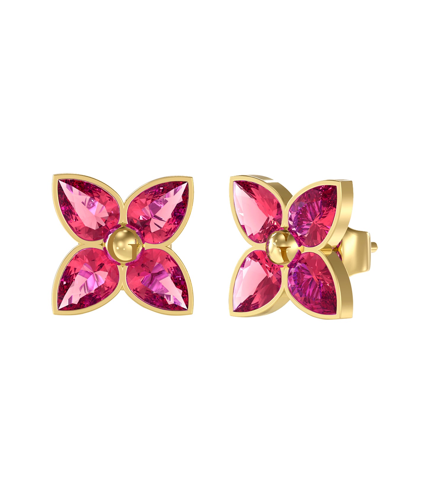 Guess Jewellery gold earring with intricate design, showcased at a slight angle, highlighting its elegant and refined craftsmanship.
