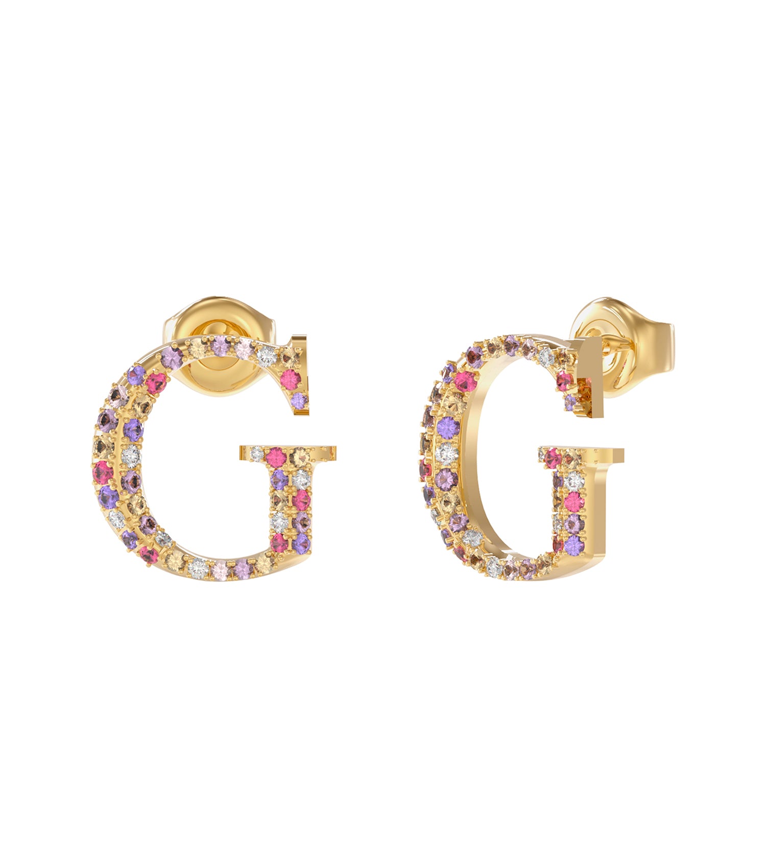 Gold Guess Jewellery earring with elegant hoop design, side angle view; showcasing exquisite craftsmanship and luxurious shine.