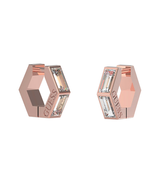 Rose Gold Guess Jewellery Earring: Elegant Side View, Featuring Delicate Metalwork and Shimmering Details, Showcasing Sophisticated Style
