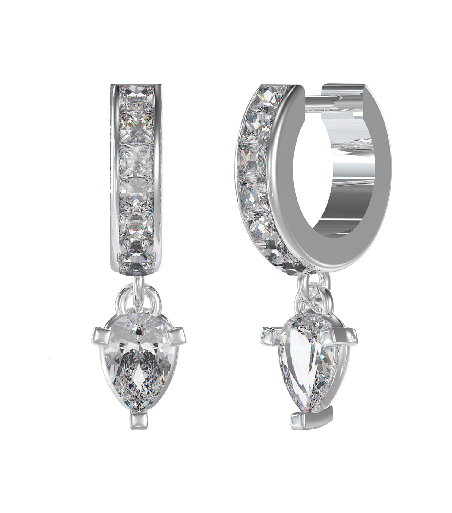 Guess Jewellery elegant silver earring, front-view showcases a polished surface with delicate design, capturing subtle sophistication.
