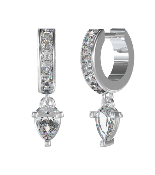 Guess Jewellery elegant silver earring, front-view showcases a polished surface with delicate design, capturing subtle sophistication.