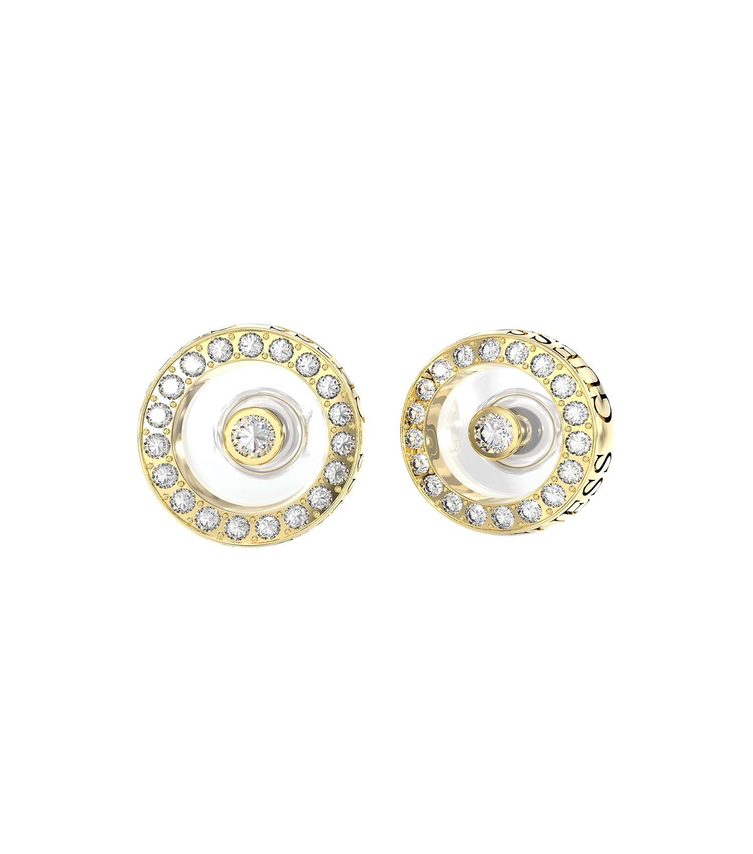 Gold Guess Jewellery earrings in close-up, showcasing elegant hoop design and shiny finish, reflecting timeless style and sophistication.
