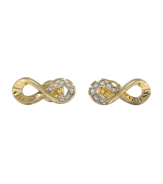 Golden Guess Jewellery earrings elegantly showcased at a side angle, capturing refined curves and intricate design in radiant gold hue.