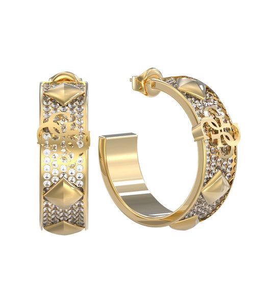 Guess Jewellery gold-colored earrings showcased from a frontal angle, exemplifying exquisite craftsmanship and elegant design.