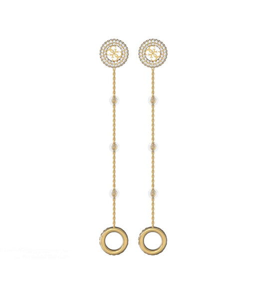 Guess Jewellery elegant gold earrings in a frontal view highlighting seamless design, a perfect blend of style and sophistication.