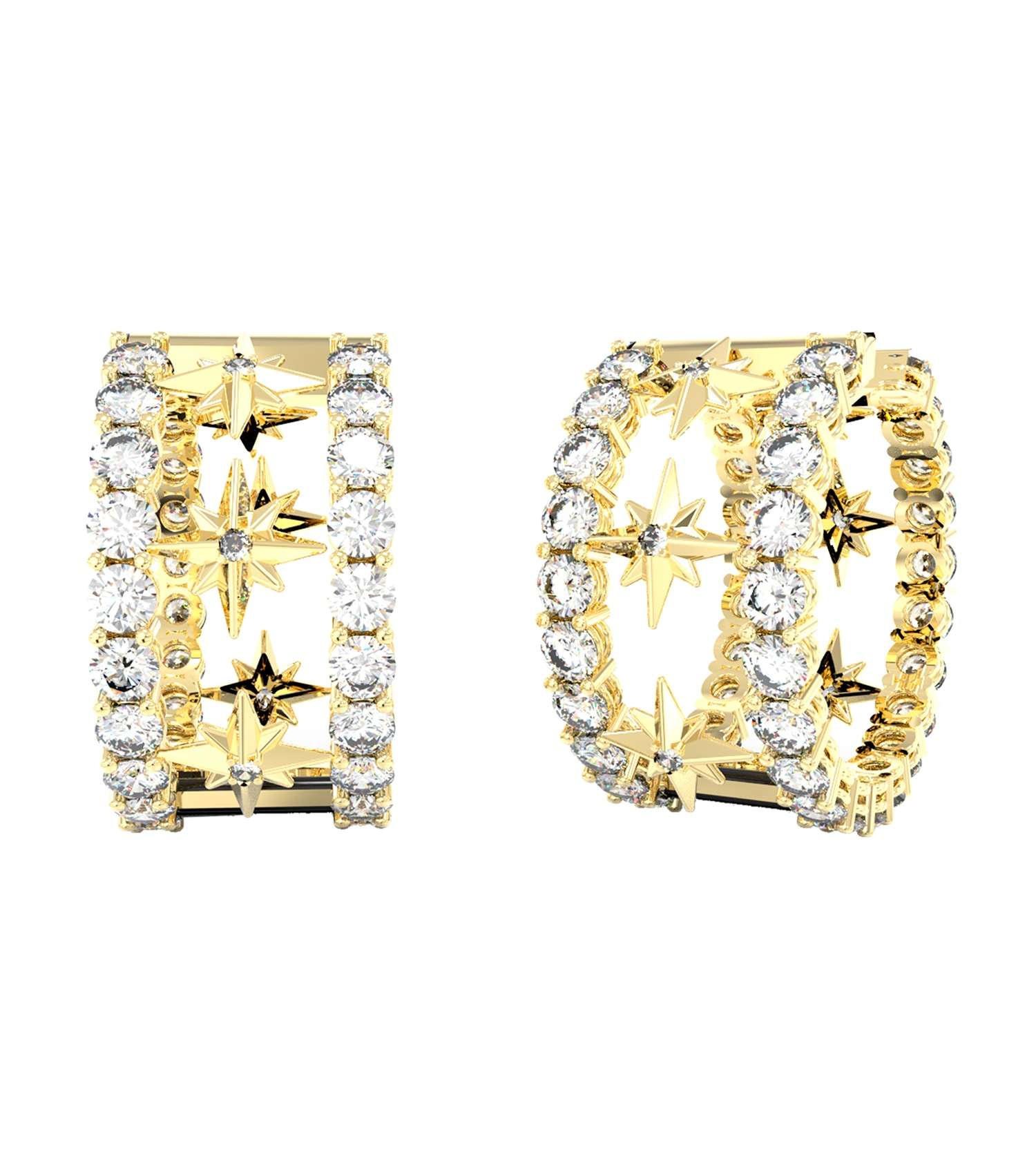 Guess Jewellery gold earrings, side view: Elegant gold tone exudes sophistication, showcasing Guess's passion for timeless style and quality craftsmanship.