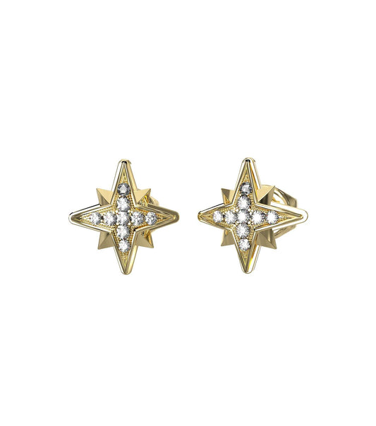 Guess Jewellery Gold Earrings - Sleek and elegant gold earrings from a left-side angle, showcasing a modern, luxurious design.