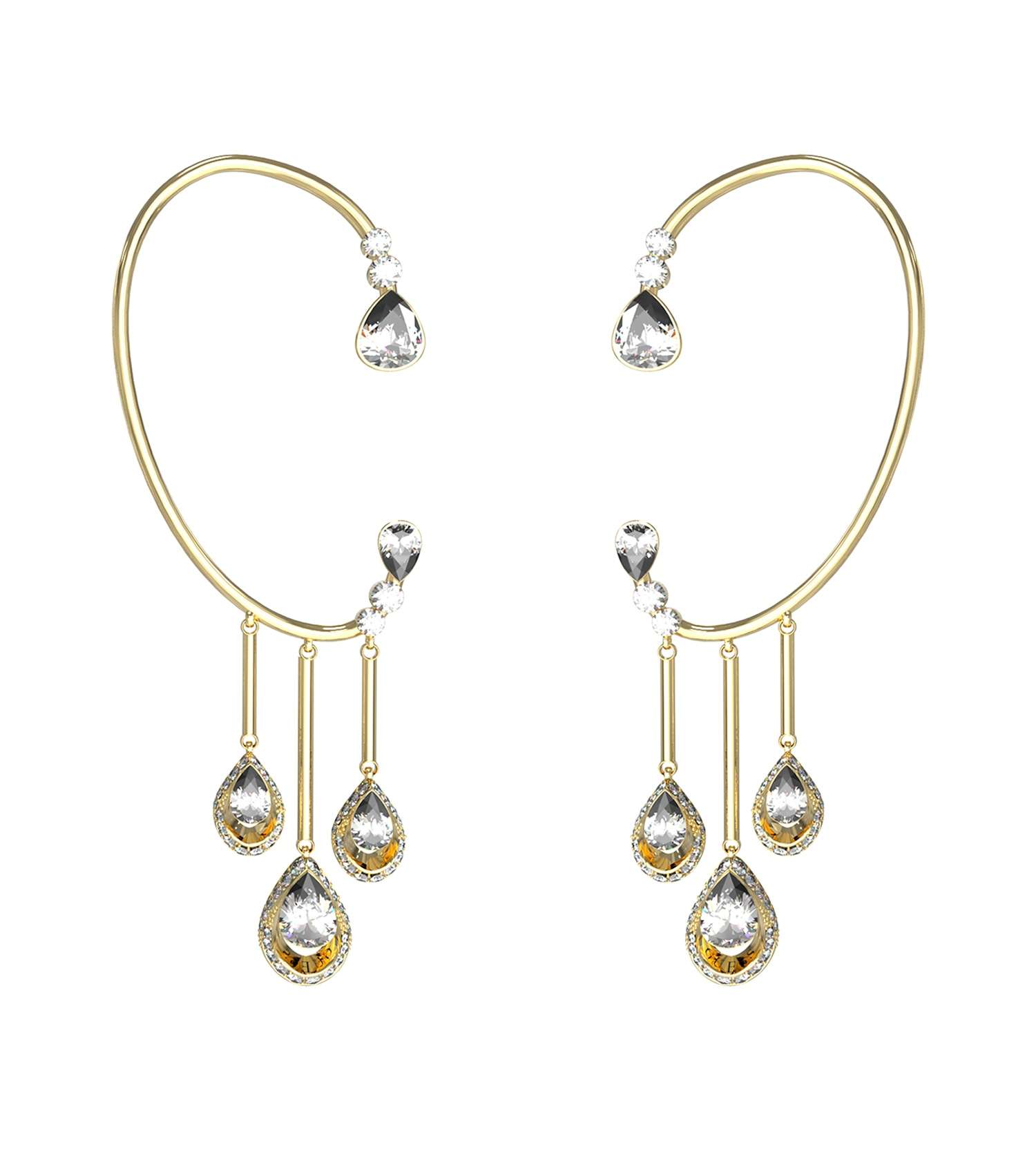 Guess Jewellery gold earrings displayed at a slight angle, set against a white background; elegant fashion accessory.