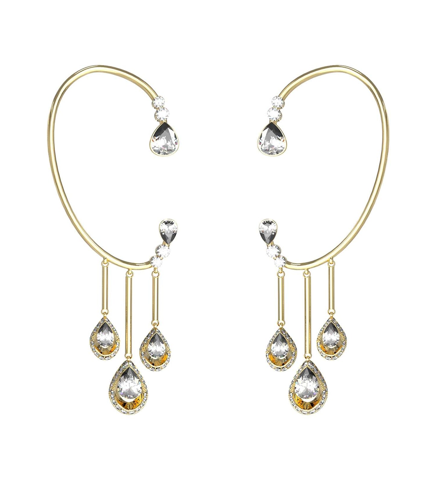 Guess Jewellery gold earrings displayed at a slight angle, set against a white background; elegant fashion accessory.