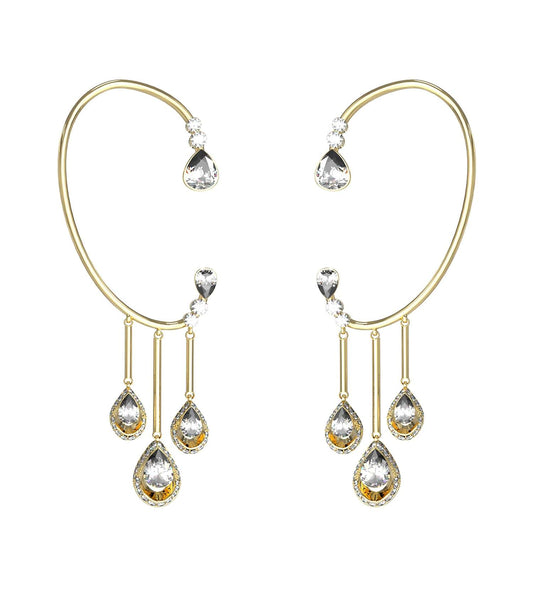 Guess Jewellery gold earrings displayed at a slight angle, set against a white background; elegant fashion accessory.