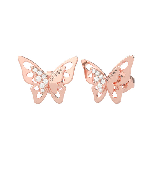 Rose gold Guess Jewellery earring, gracefully angled with sparkling accents, showcasing fine craftsmanship and elegance.