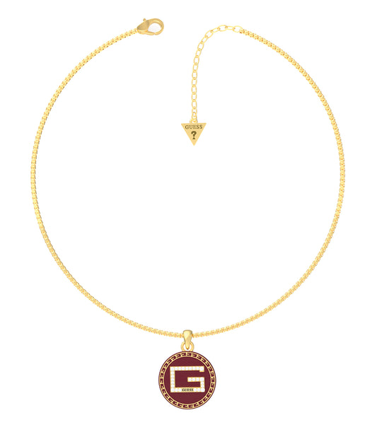 Elegant Guess Jewellery gold necklace angled to showcase its exquisite chain and intricate pendant, capturing luxury and style.