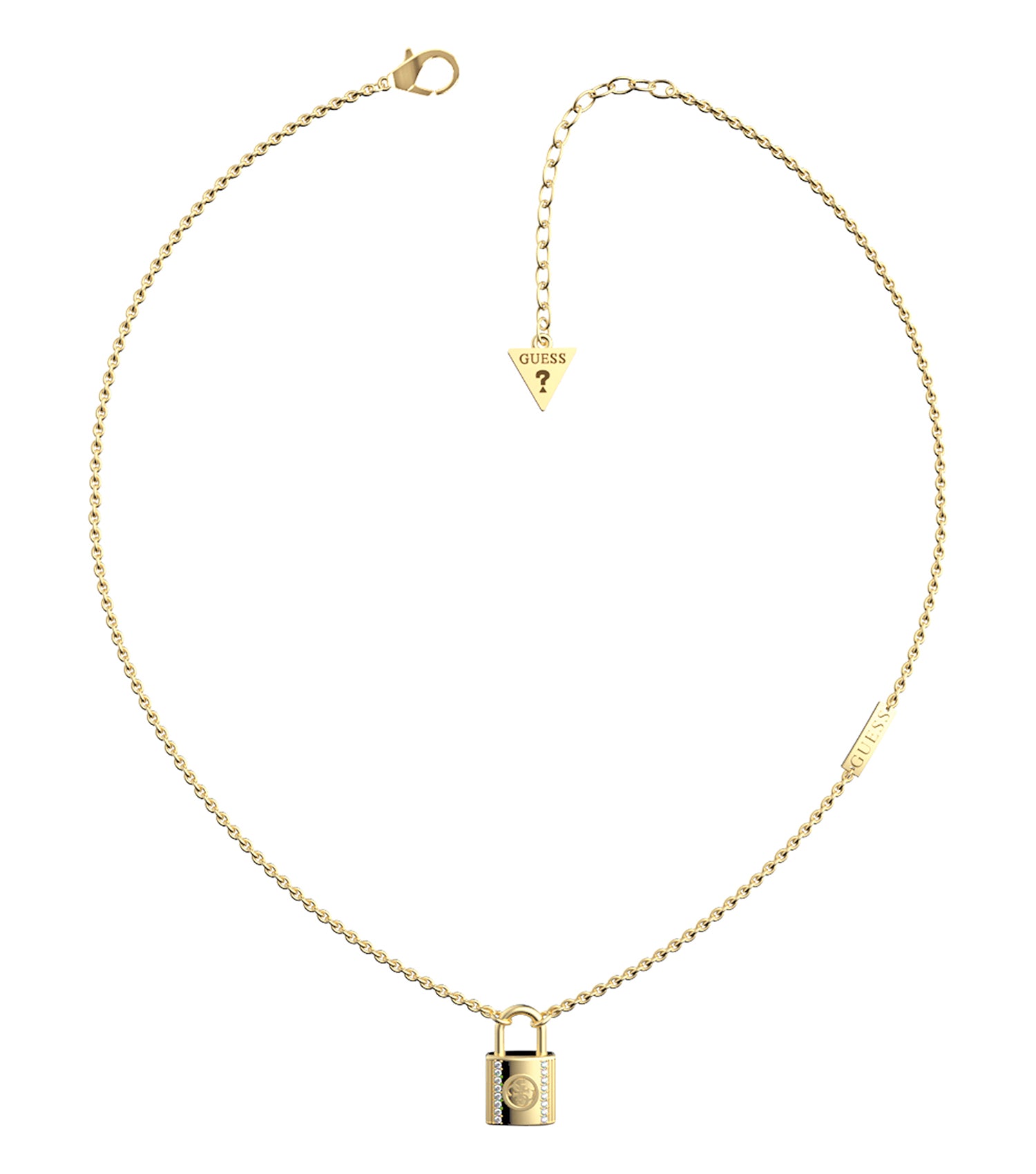 Elegant Guess Jewellery silver necklace showcasing a classic design, angled gracefully against a light backdrop, exuding sophistication.