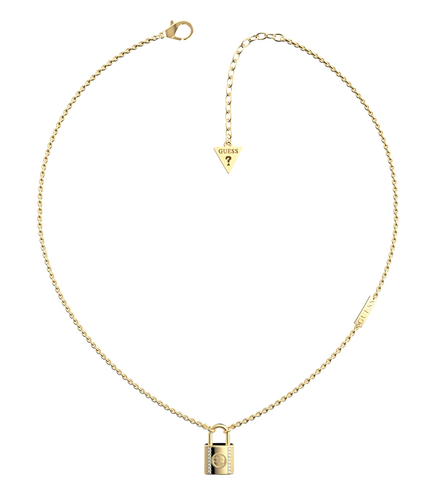 Elegant Guess Jewellery silver necklace showcasing a classic design, angled gracefully against a light backdrop, exuding sophistication.