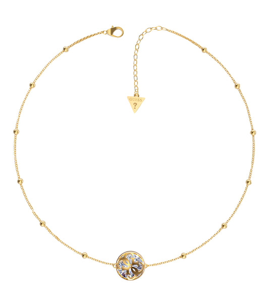 Guess Jewellery gold necklace, beautifully captured at an angle showcasing its elegant chain and sophisticated clasp design.