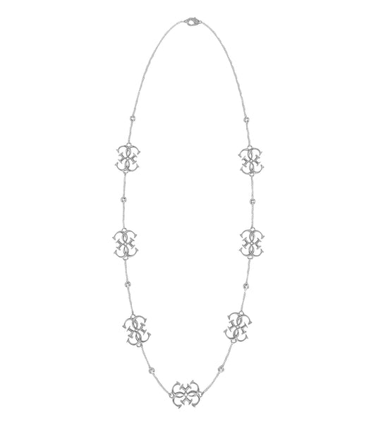 Sleek Guess Jewellery silver necklace, captured from a frontal angle, features an elegant, minimalist design perfect for timeless chic style.