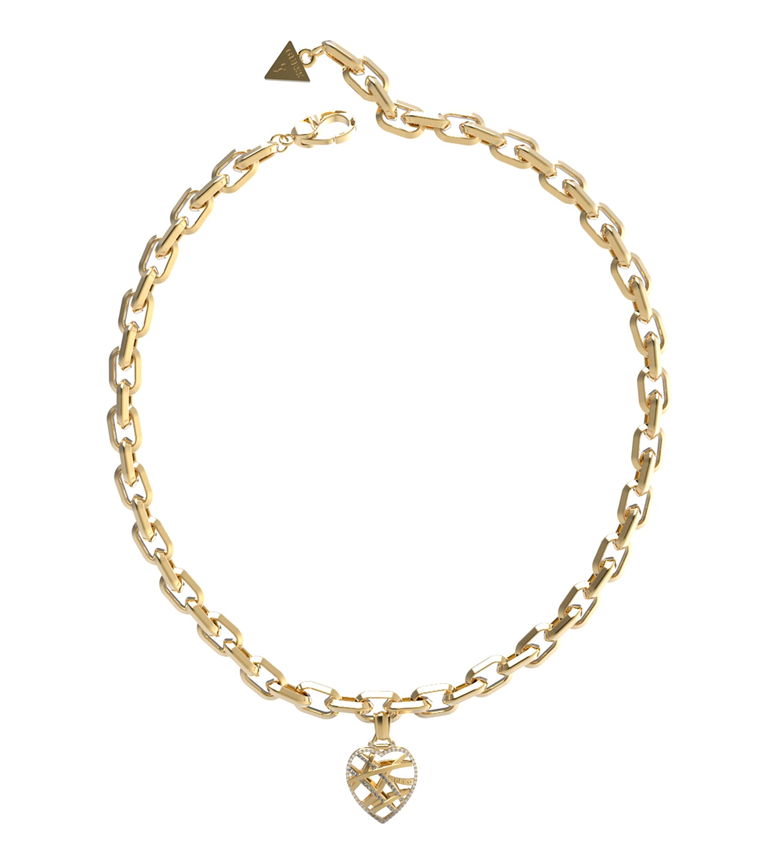 Elegant Guess Jewellery gold color necklace, side angle view; sleek design showcasing sophistication and timeless charm.