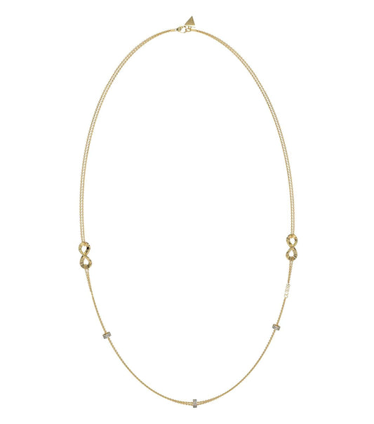 Guess Jewellery gold necklace, frontal view; sleek design with subtle elegance, capturing the classic allure of luxury adornments.