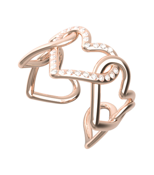 Rose Gold Guess Jewellery ring, showcased at a refined angle, highlighting intricate design and luxurious finish against soft lighting.