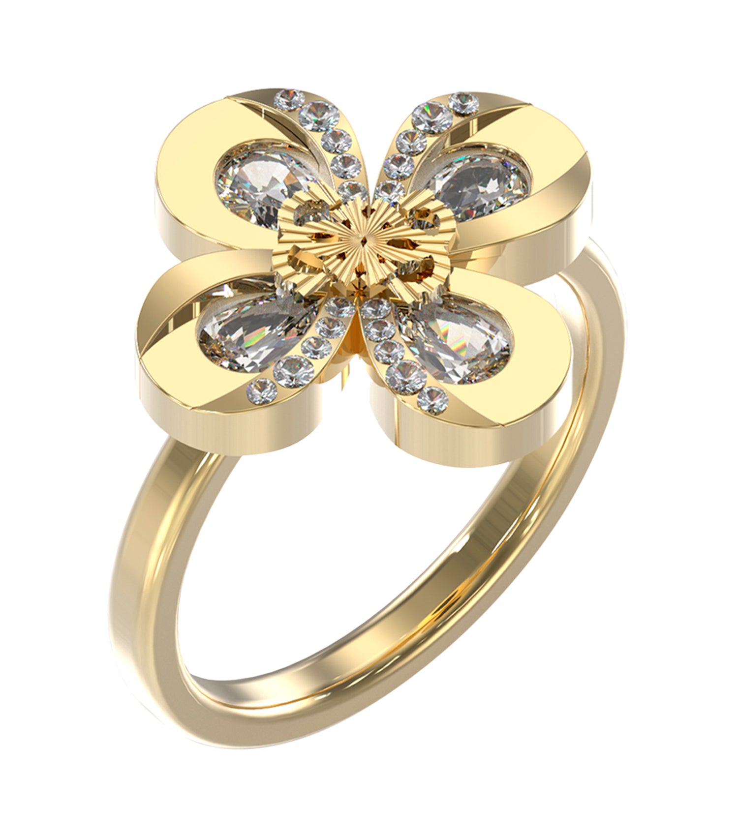 Elegant gold Guess Jewellery ring, top-down view, showcasing the brand's signature craftsmanship and luxurious appeal.