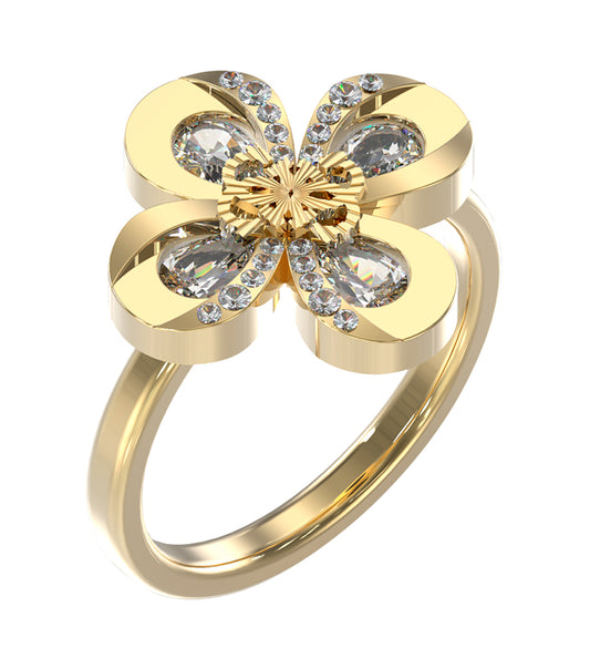 Elegant gold Guess Jewellery ring, top-down view, showcasing the brand's signature craftsmanship and luxurious appeal.