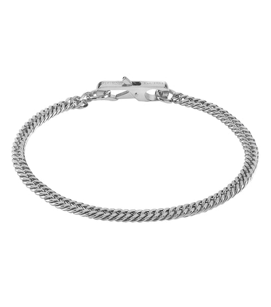 Silver Guess Jewellery bracelet at a frontal angle, featuring a sleek design and polished surface perfect for effortless elegance.