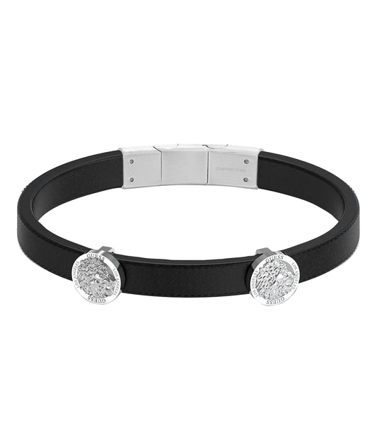 Silver Guess Jewellery Bracelet angled slightly to the right, showcasing elegant design and polished finish against a soft, neutral background.