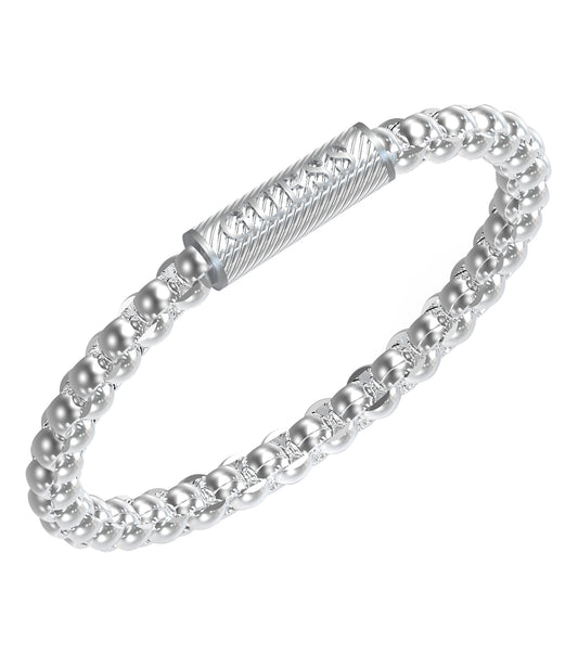 Passionate about wrist elegance, this silver Guess Jewellery bracelet is beautifully angled to showcase its intricate design.