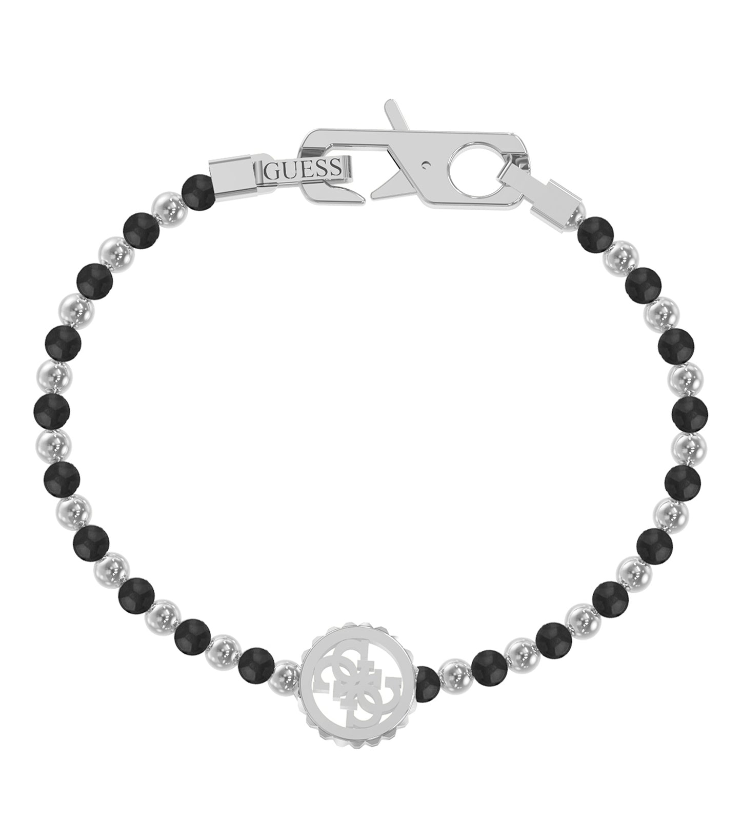 Guess Jewellery silver bracelet in a captivating front angle, showcasing its sleek design and sophisticated elegance for fashion enthusiasts.